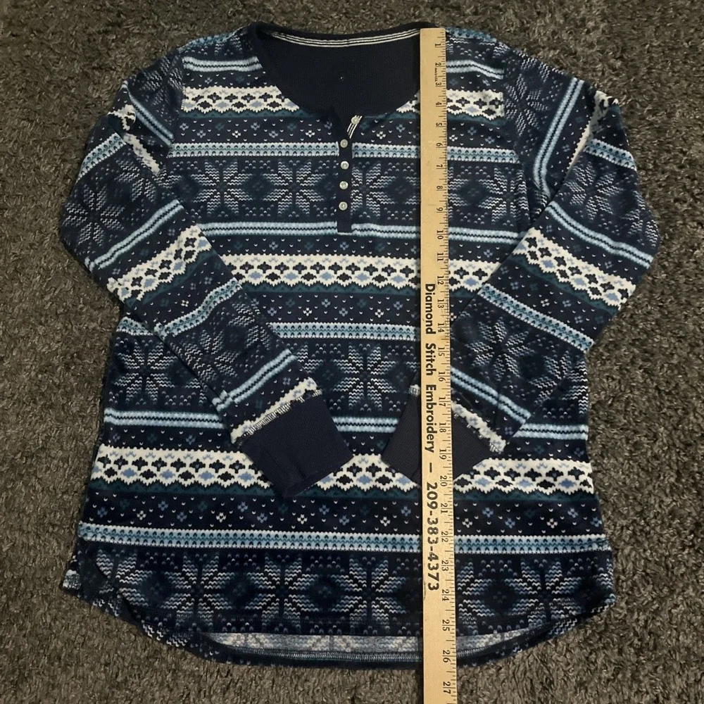Nautica Fleece Blue White Snowflake 1/4 Button Pullover‎ Sleep Top Women's Small